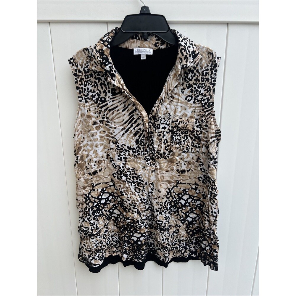 Joseph A. Top Womens Sleeveless Collared Top Animal Print Multicolor Sz Large